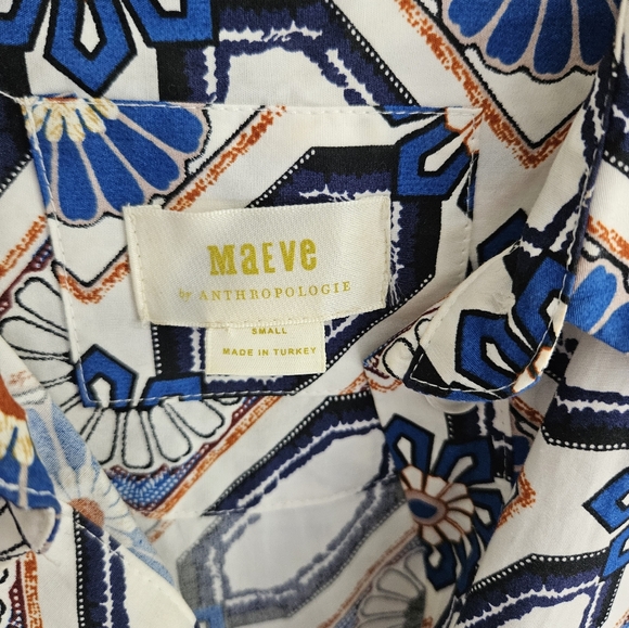 Maeve Anthropologie Blue White Pattern Midi Dress Bettina - Picture 6 of 6